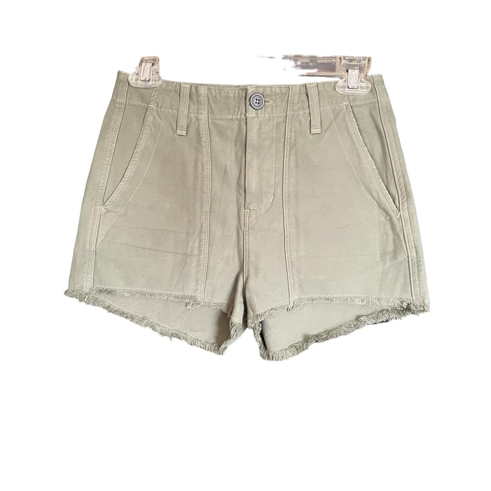 Olive Womens Denim Chino Shorts Pull-On Slash Pockets Raw Hem Size 26 Green